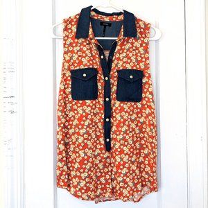 Sleeveless Collared Rayon Blouse w Snaps
